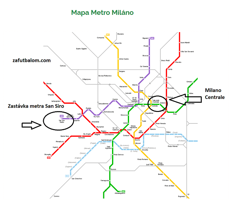 Схема метро в милане
